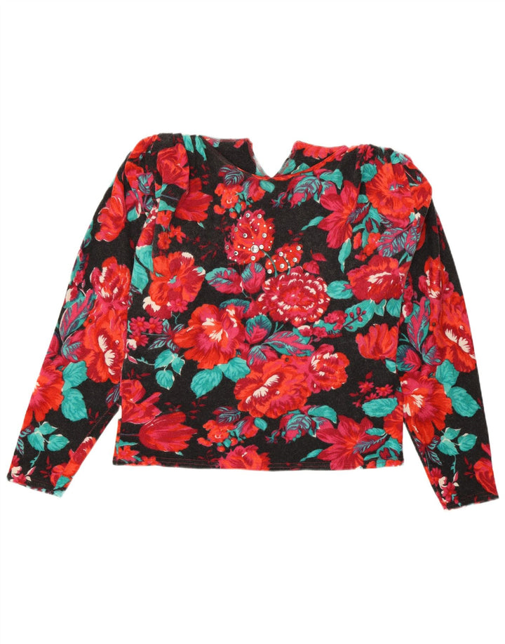Sweter damski w stylu vintage z okrągłym dekoltem UK 12 Średni wielobarwny kwiatowy