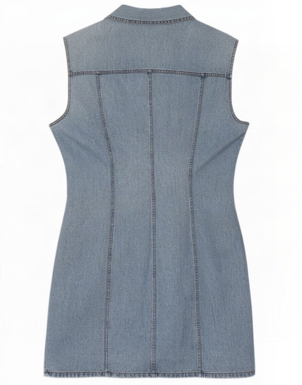 Vintage Womens Sleeveless Denim Dress UK 14 Large Blue Cotton