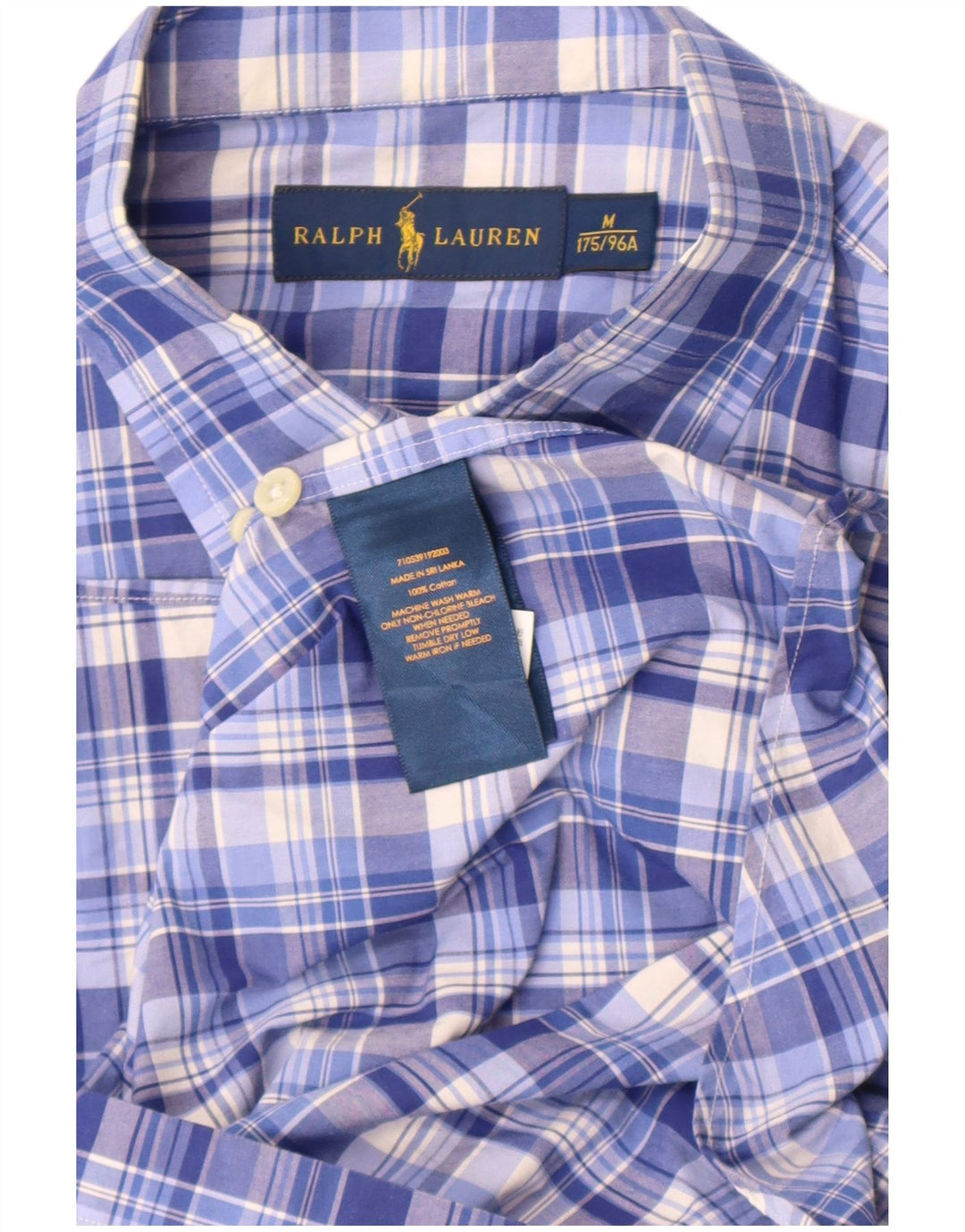 Męska koszula z krótkim rękawem Ralph Lauren, bawełniana w średnią niebieską kratkę