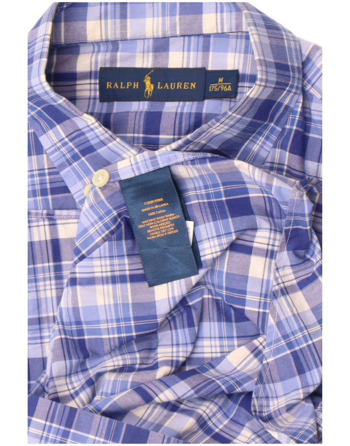 Męska koszula z krótkim rękawem Ralph Lauren, bawełniana w średnią niebieską kratkę