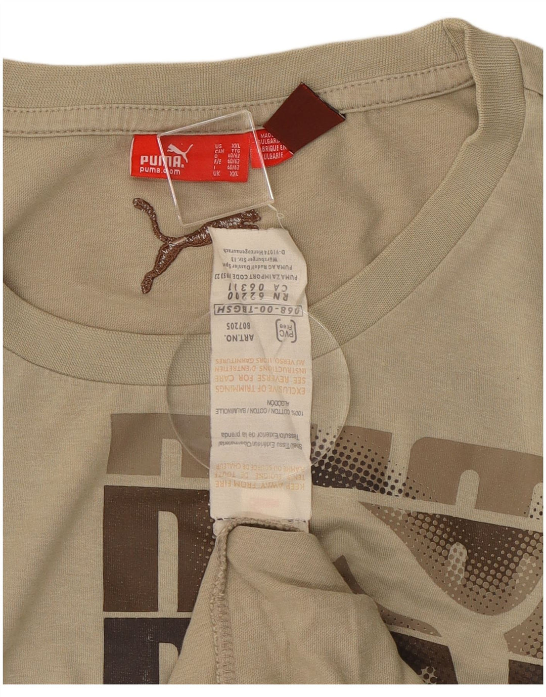 Męski top z grafiką Puma z długim rękawem 2XL, beżowy, bawełniany