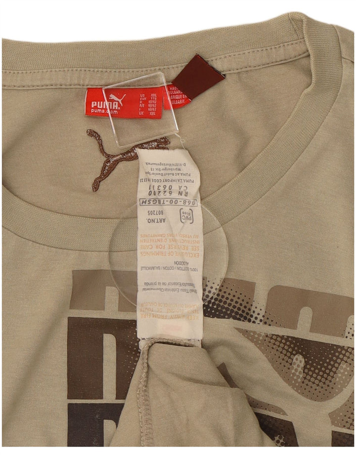 Męski top z grafiką Puma z długim rękawem 2XL, beżowy, bawełniany