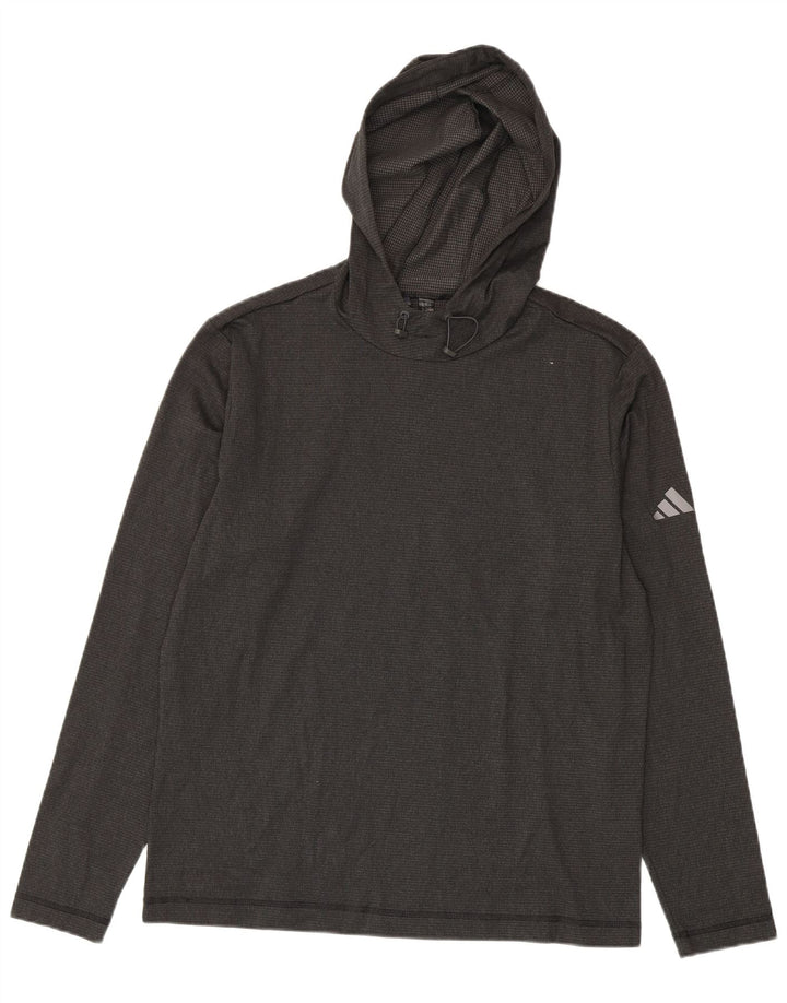 Męska koszulka z kapturem i długim rękawem Adidas, średnioszara, poliestrowa
