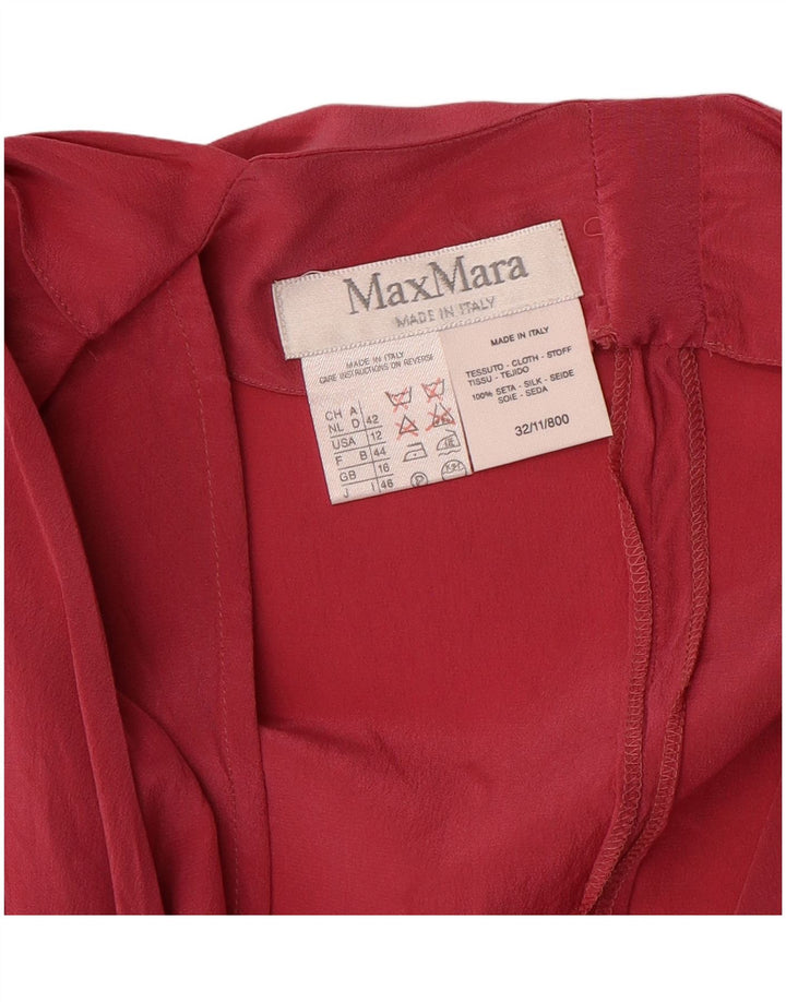 Damska bluzka z długim rękawem Max Mara Top UK 16, duży, czerwony jedwab