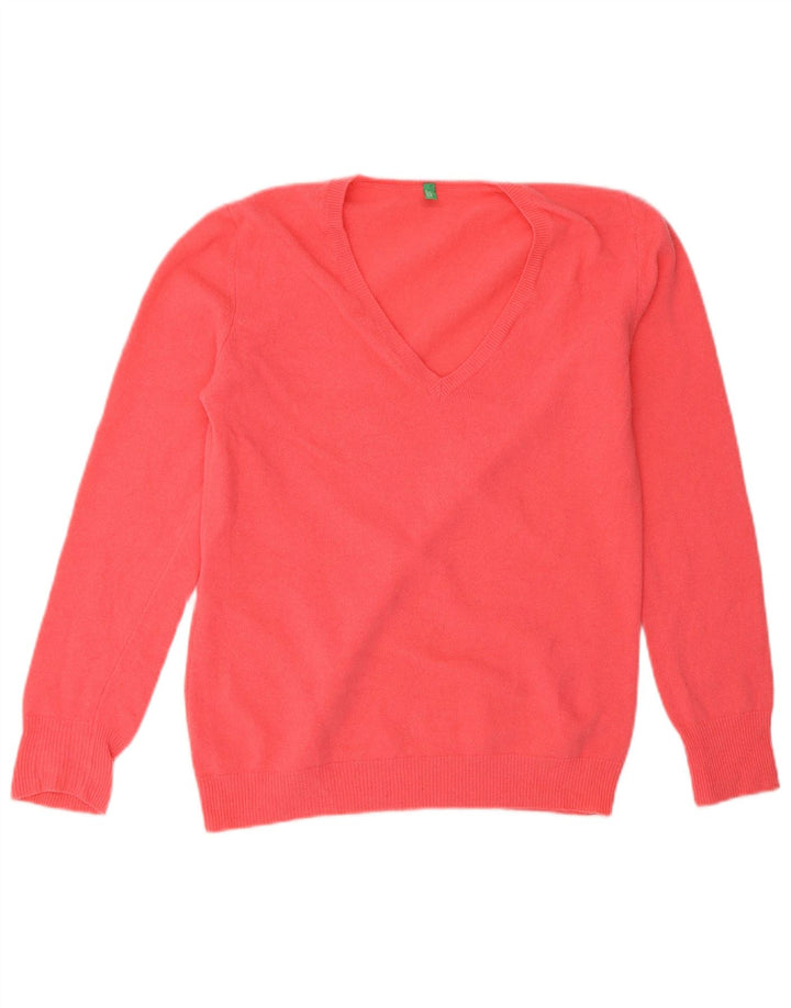 Sweter damski Benetton z dekoltem w kształcie litery V, UK 12, średni róż