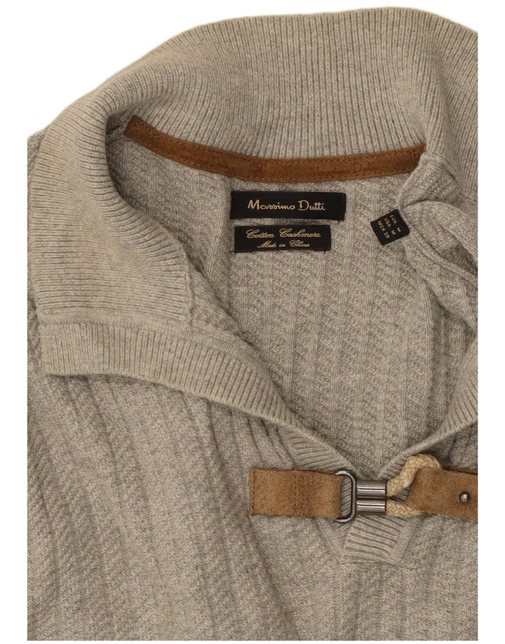 MASSIMO DUTTI Męski sweter polo z dekoltem w serek, średnioszary, bawełniany