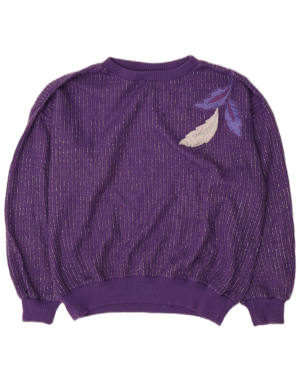 Vintage damski sweter z dekoltem w łódkę UK 14 w średnie fioletowe paski