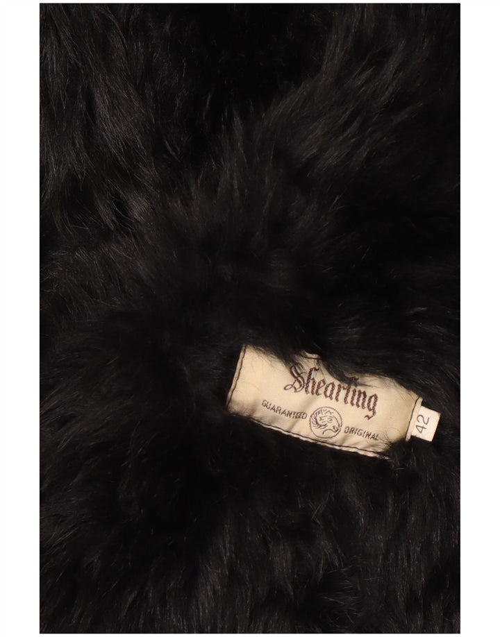 Vintage damski płaszcz oversize z owczej skóry IT 42, średni czarny shearling