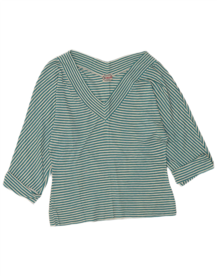 Vintage damski top z rękawem 3/4, UK 48 XL, turkusowe paski