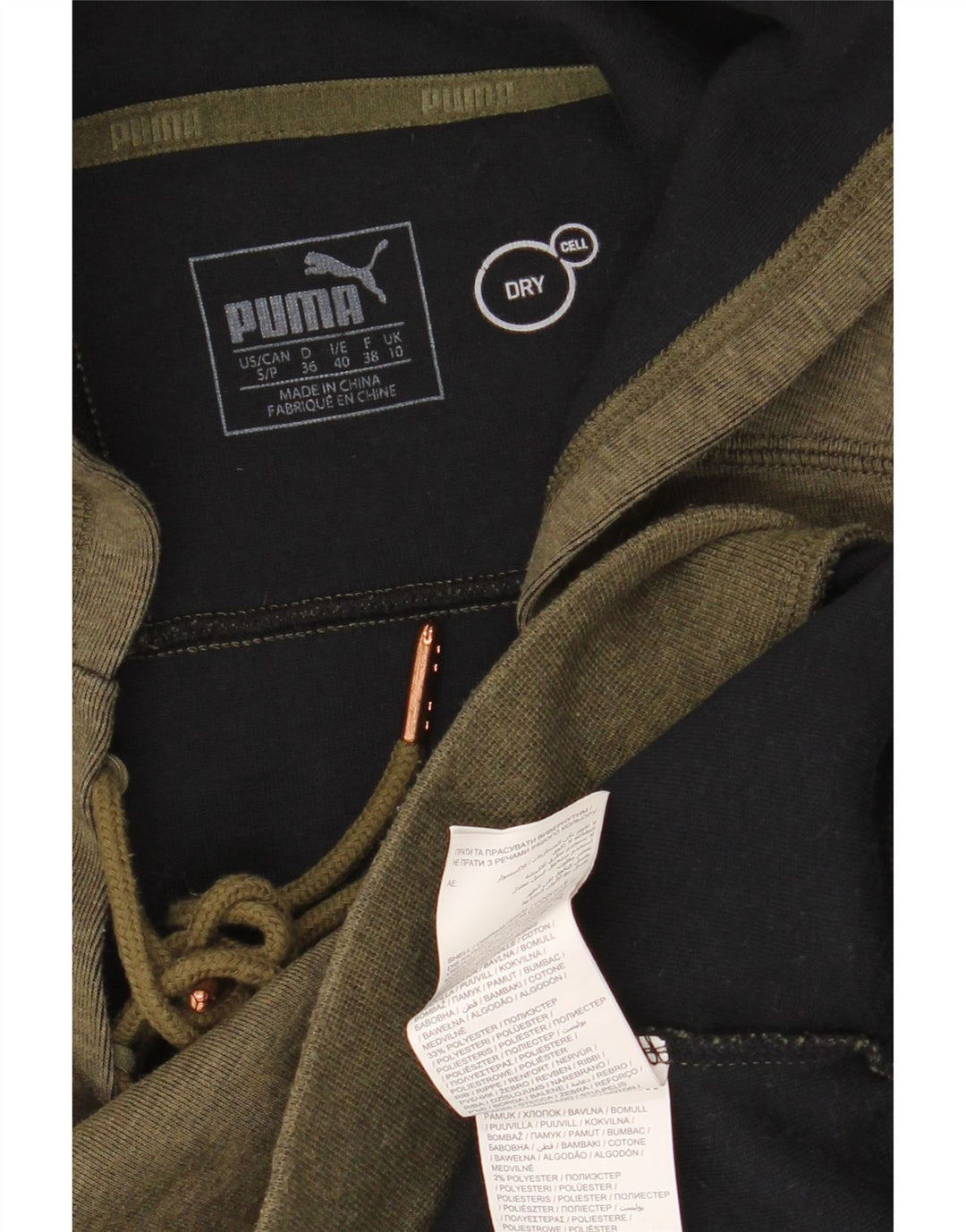 Damski sweter PUMA z rękawem 3/4 w kształcie skrzydła nietoperza, UK 10, mały, bawełniany khaki