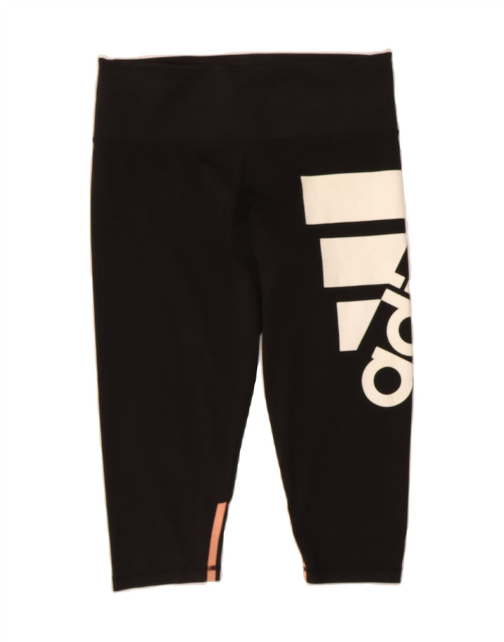 ADIDAS Womens Climalite Graphic Capri Leggings UK 12/14 Medium  Black Vintage Adidas and Second-Hand Adidas from Messina Hembry 