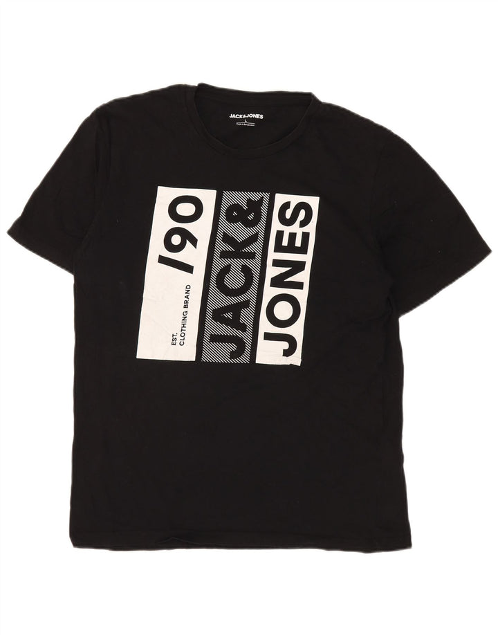 Męski T-shirt z grafiką Jack & Jones, duży, czarny, bawełniany