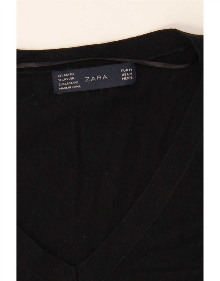 Sweter damski Zara z dekoltem w kształcie litery V, UK 14, średni czarny sztuczny jedwab