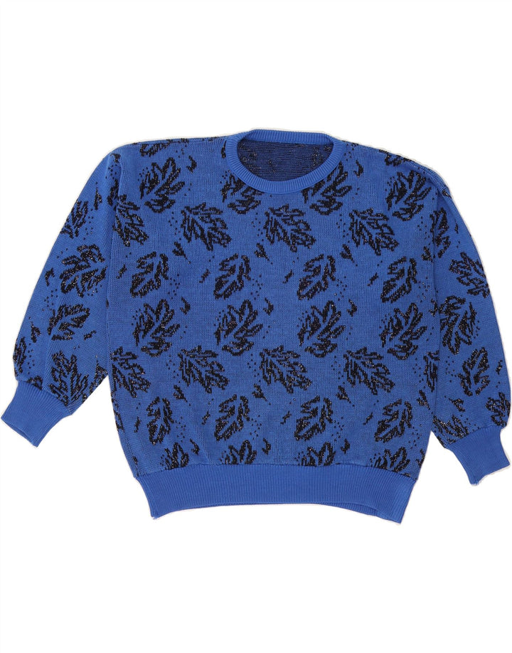 VINTAGE Womens Abstract Pattern Crew Neck Jumper Sweater UK 16 Large Blue Vintage Vintage and Second-Hand Vintage from Messina Hembry 