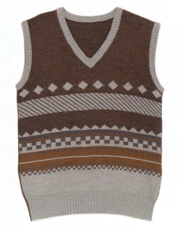 Bezrękawnik męski w stylu vintage IT 46 Mały brązowy geometryczny akryl