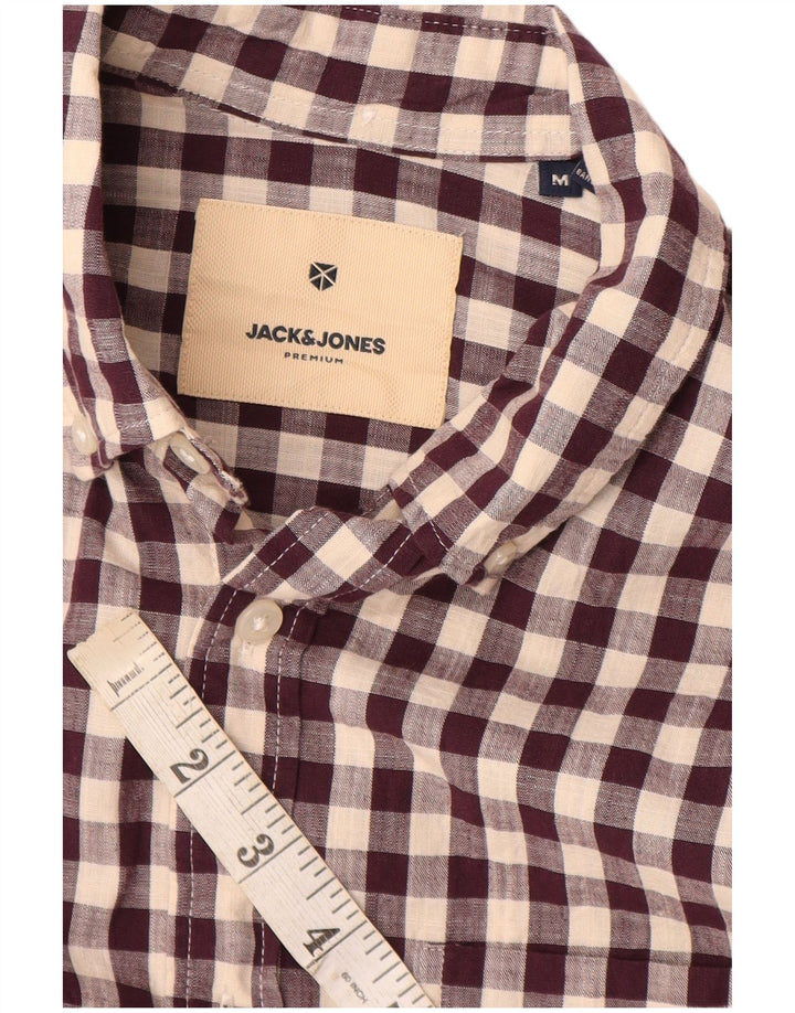 Koszula męska Jack & Jones, średnia, bordowa bawełna w kratkę