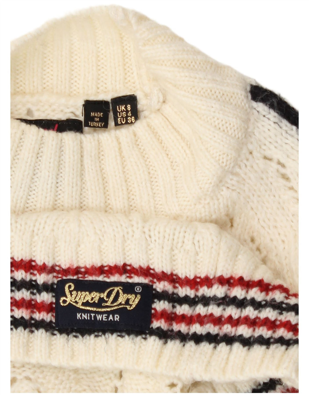 Damski sweter z golfem Superdry UK 8 w małe złamane białe paski