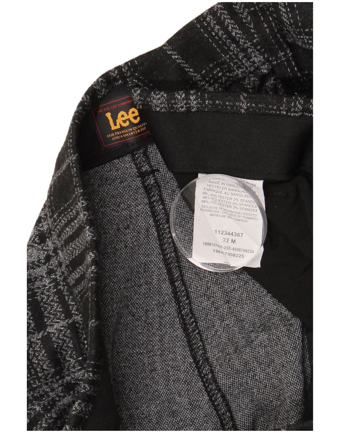 Damskie proste spodnie chino LEE US 22 3XL W42 L30, poliester w czarną kratkę