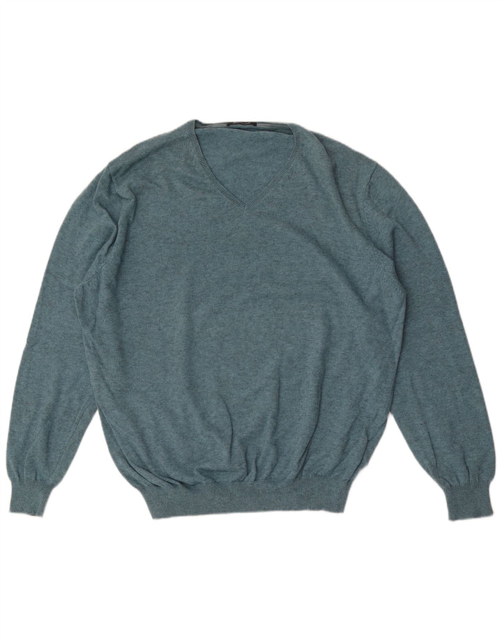 Męski sweter Massimo Dutti z dekoltem w kształcie litery V, duży, niebieski, bawełniany