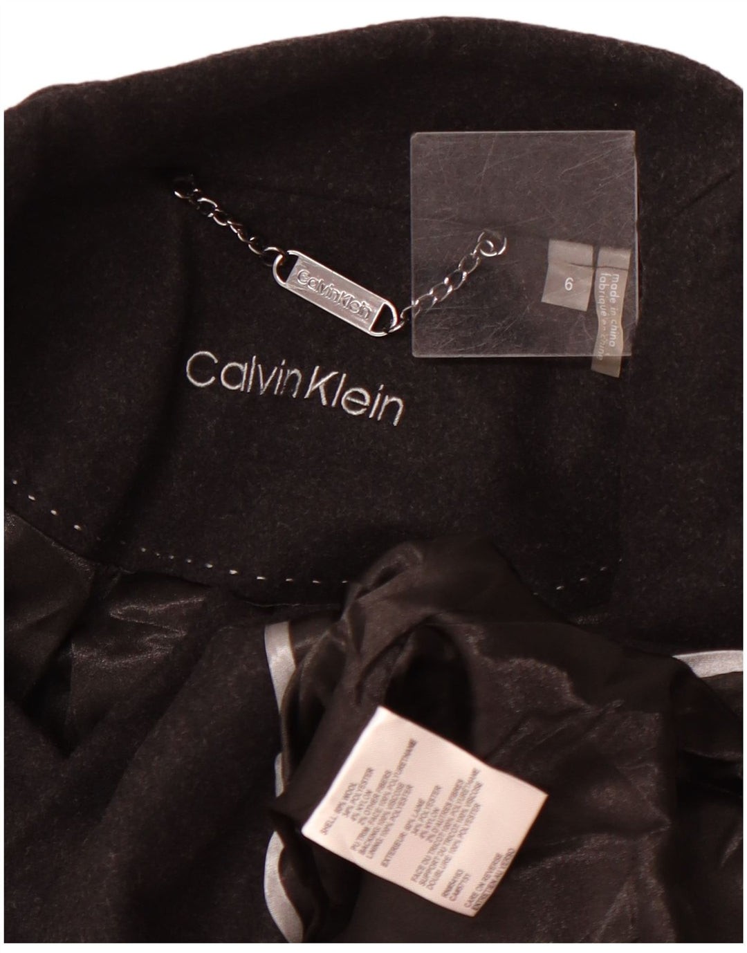 Damski płaszcz Calvin Klein US 6, średni czarny wełniany