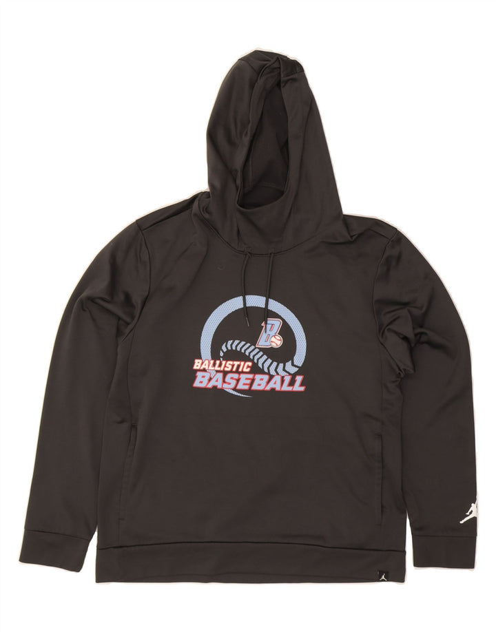 JORDAN Mens Therma-Fit Graphic Hoodie Jumper Large Grey Polyester Vintage Jordan and Second-Hand Jordan from Messina Hembry 