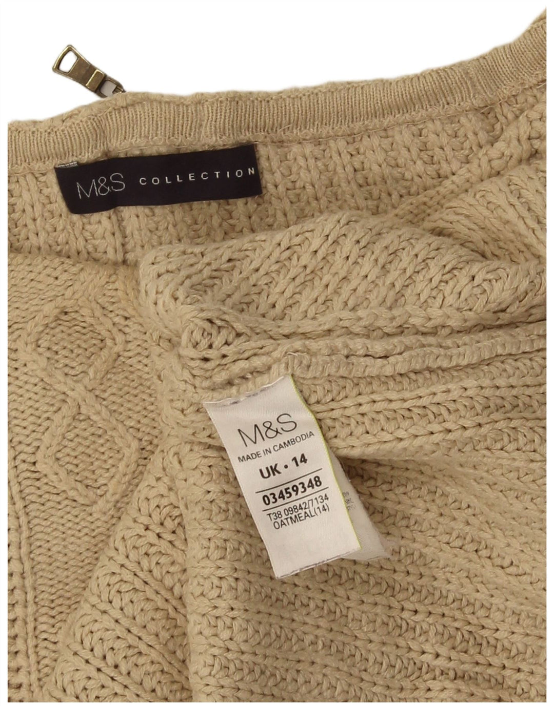 Marks & Spencer Damski sweter oversize z dekoltem w łódkę, UK 14, duży, beżowy