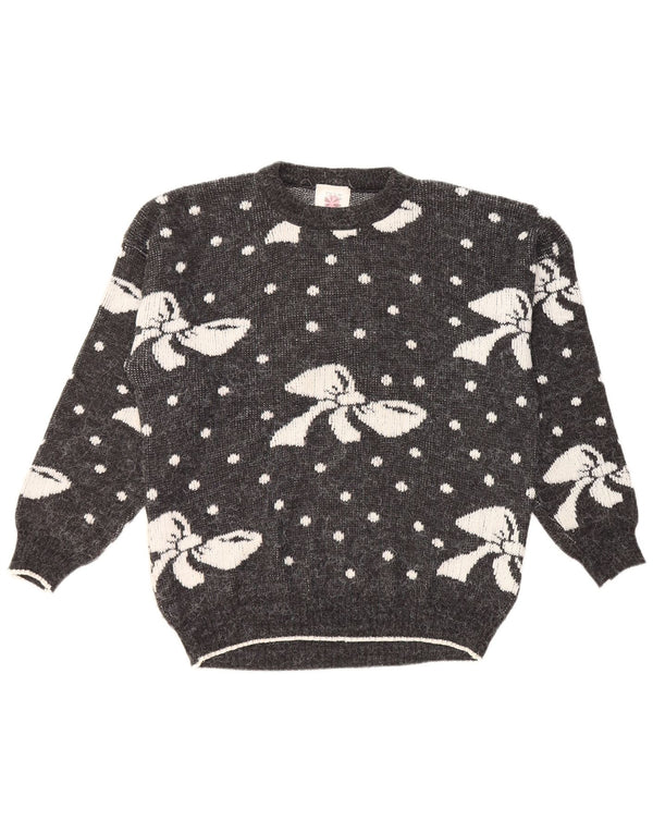 Sweter damski VINTAGE z okrągłym dekoltem UK 16, duży, szary, w kropki, akryl