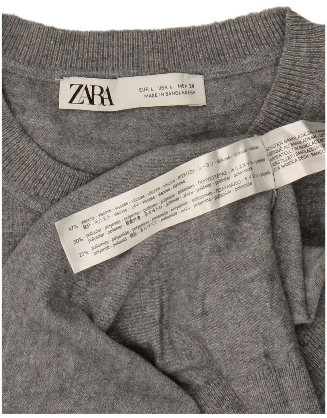 Damski sweter oversize z wycięciem pod szyją Zara UK 16, duży, szary, nakrapiany