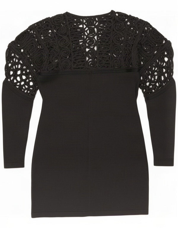 Ernestina Cerini Damski szydełkowy sweter kardigan UK 10 Small Black