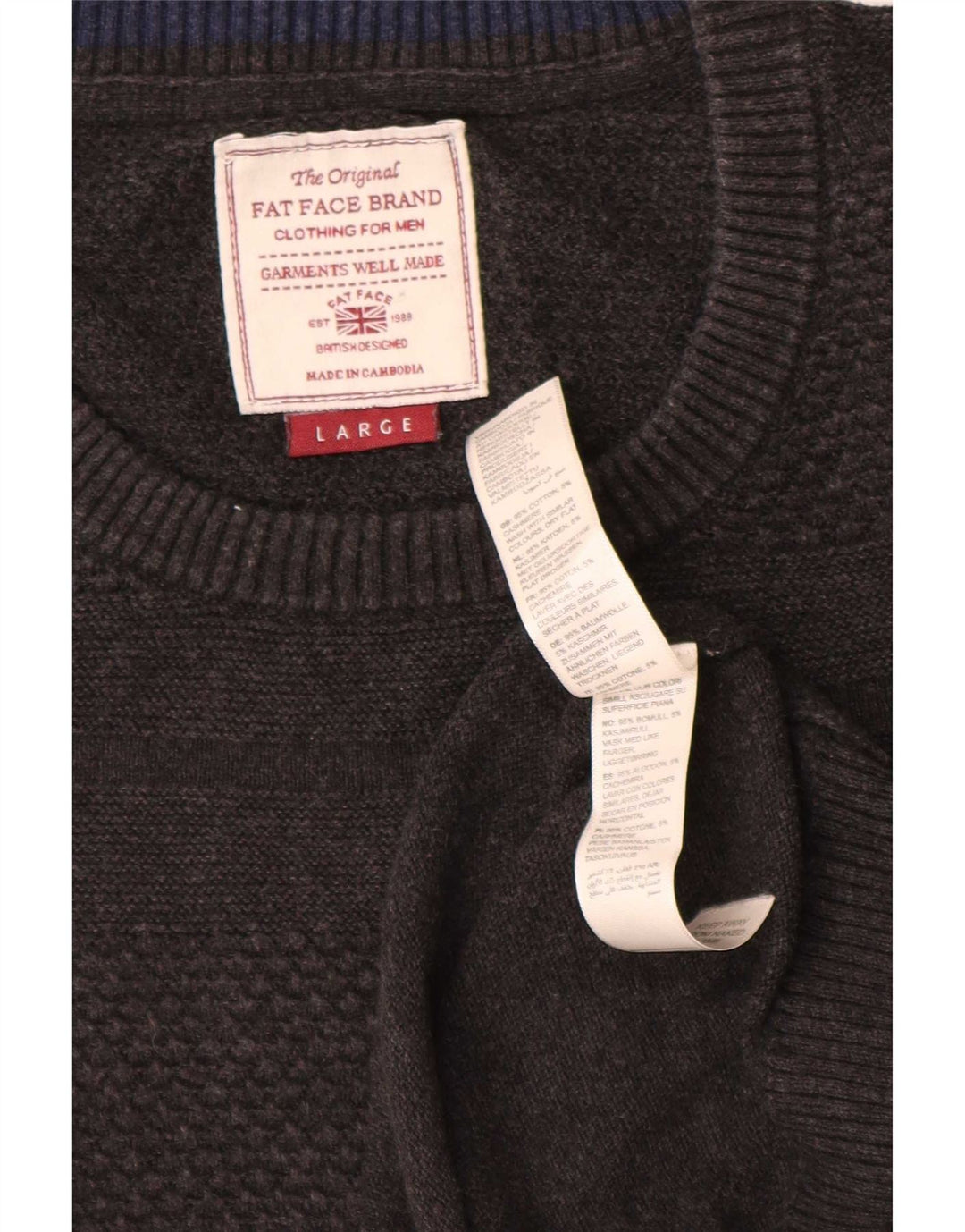 Męski sweter z okrągłym dekoltem Fat Face, duży, szary, bawełniany