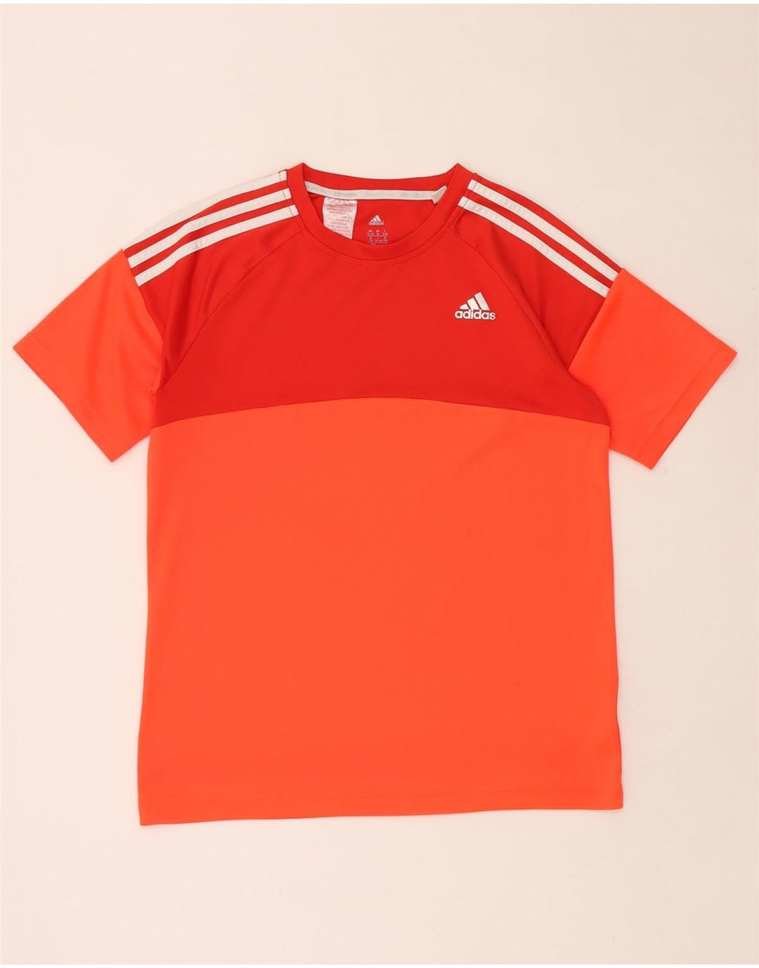 Chłopięcy t-shirt ADIDAS Climalite, 15-16 lat, pomarańczowy poliester z blokami kolorów