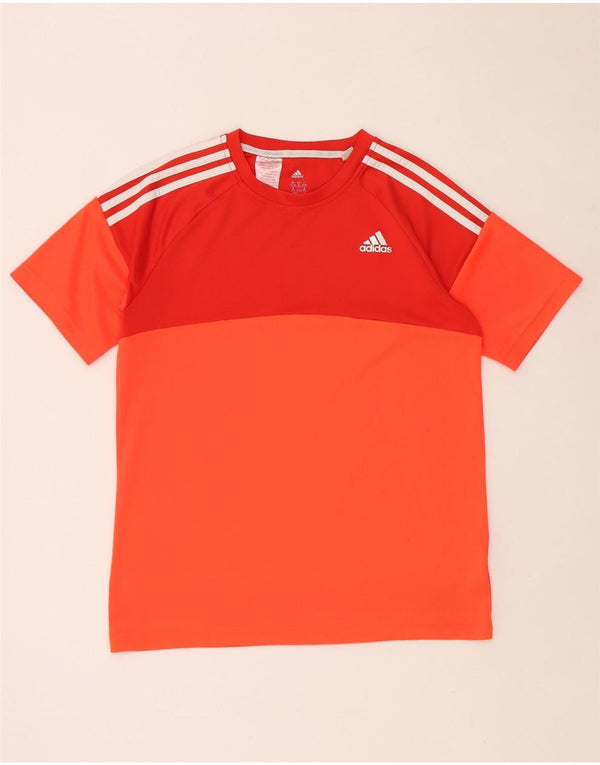 Chłopięcy t-shirt ADIDAS Climalite, 15-16 lat, pomarańczowy poliester z blokami kolorów
