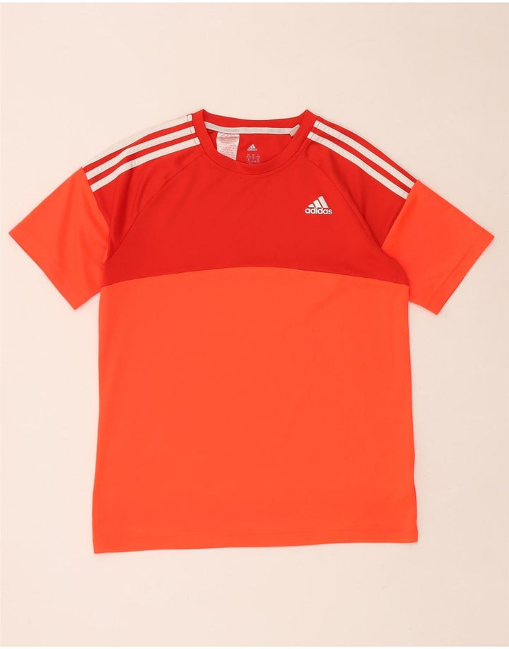 Chłopięcy t-shirt ADIDAS Climalite, 15-16 lat, pomarańczowy poliester z blokami kolorów