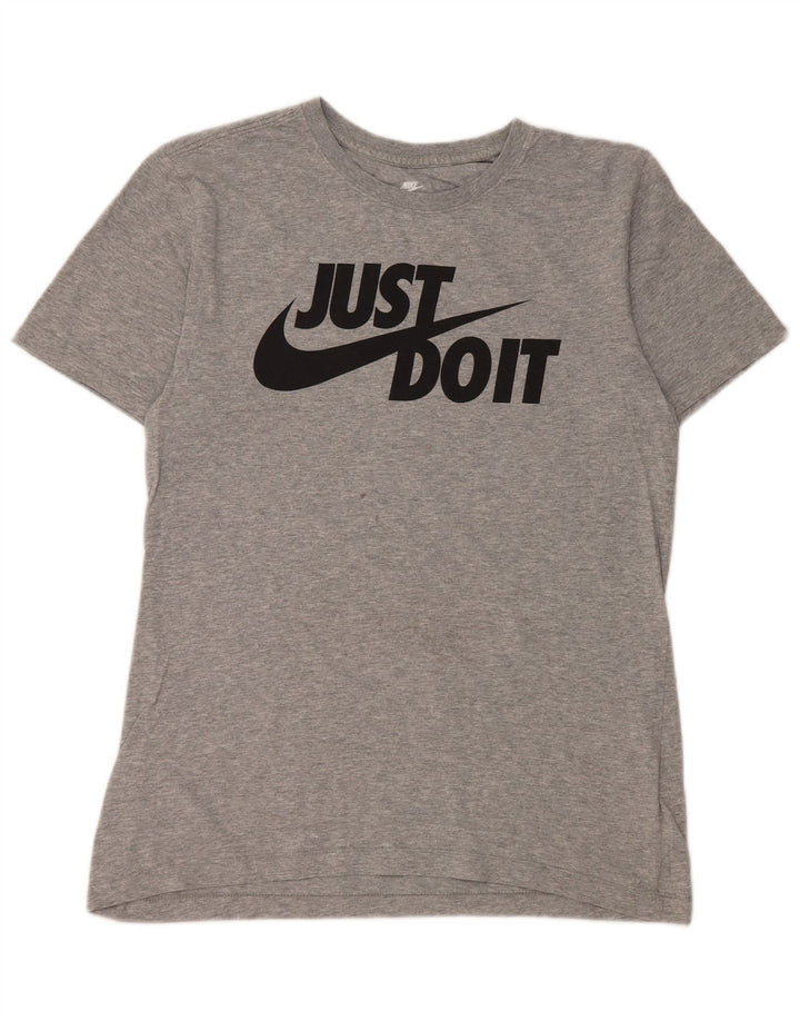 Męski T-shirt z grafiką Nike, mały, szary, z bawełny w cętki
