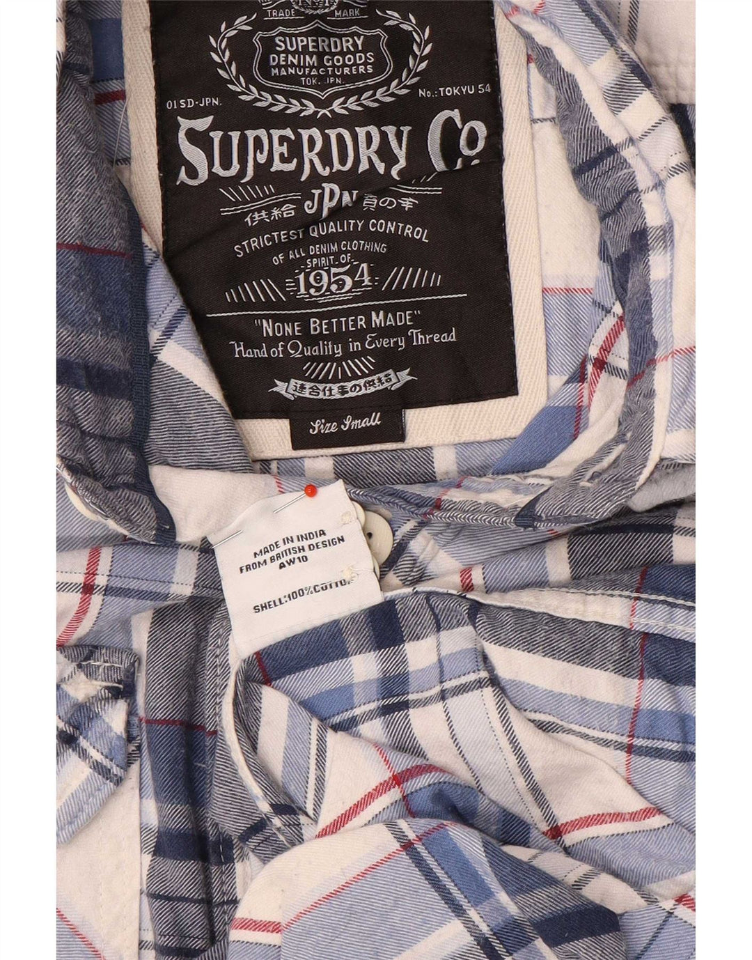 Męska koszula flanelowa Superdry w małą niebieską kratę, bawełniana