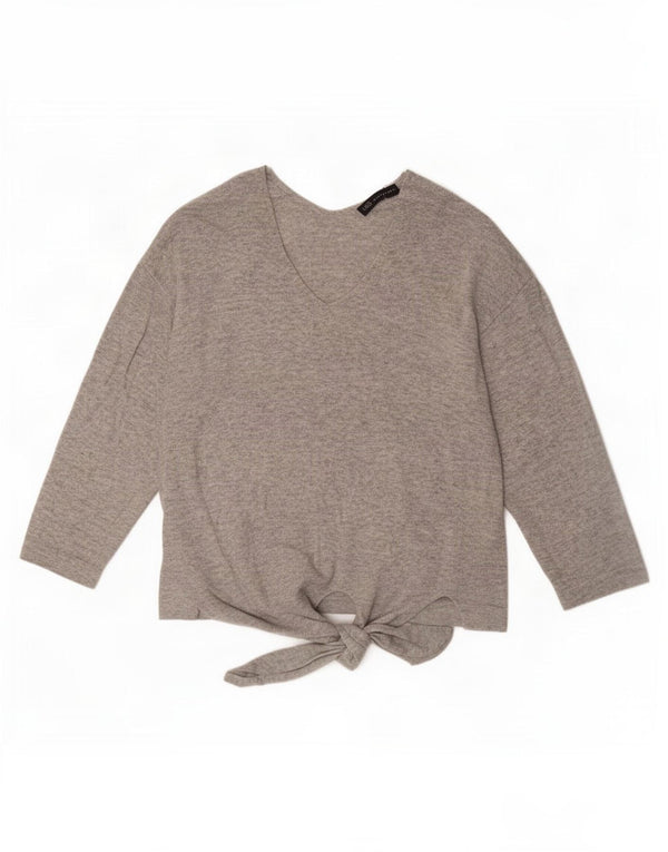 Marks & Spencer Damski sweter z 3/4 rękawami i dekoltem w kształcie litery V, UK 14, duży szary