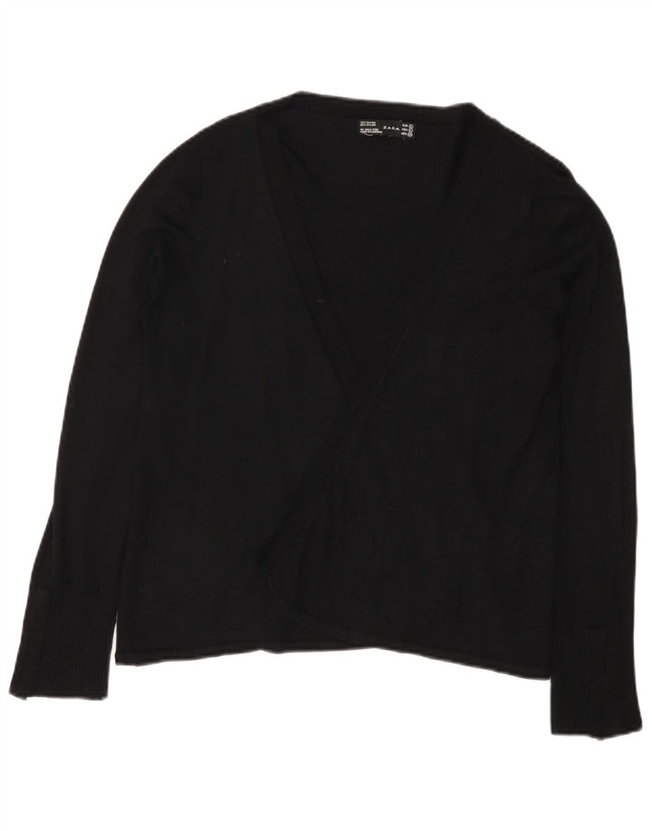 Sweter damski Zara z otwartym kardiganem UK 14, duży czarny sztuczny jedwab