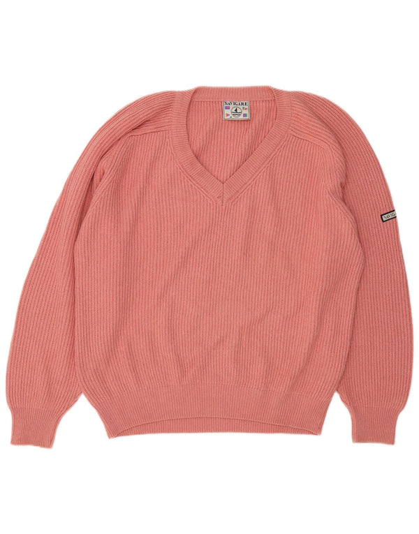Damski sweter oversize Navigare z dekoltem w kształcie litery V, UK 14, średni różowy, bawełniany