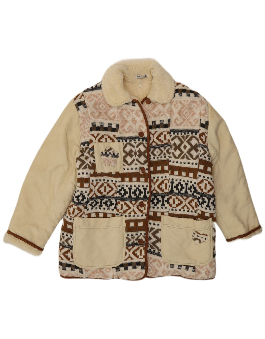 Vintage damska wzorzysta kurtka Sherpa EU 40 Średnia wielobarwna Fair Isle