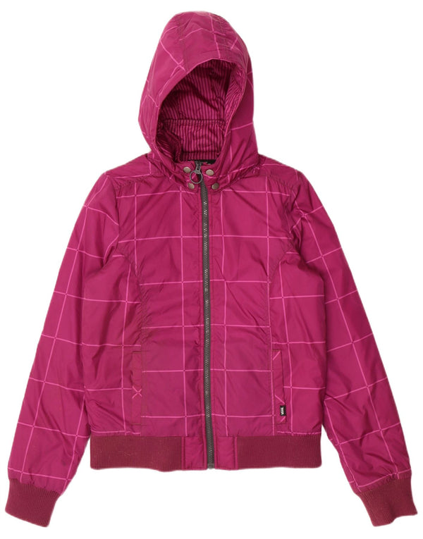 Vans Womens Hooded Bomber Jacket UK 14 Medium Purple Check Nylon