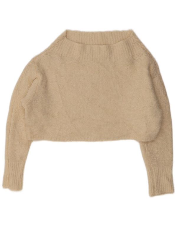 Damski sweter Benetton Crop Oversize z dekoltem w łódkę UK 6 XS Off White