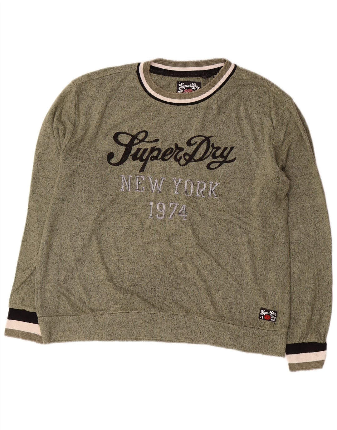 Damski sweter SUPERDRY Crop Graphic UK 14, duży, zielony nakrapiany