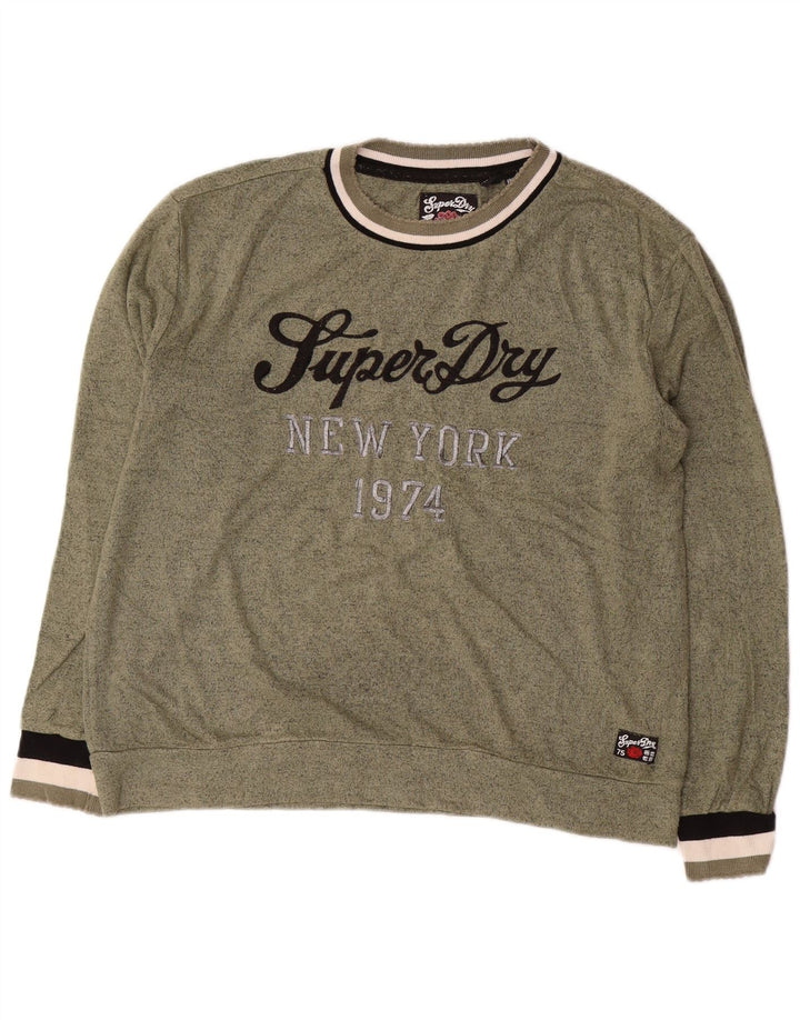 Damski sweter SUPERDRY Crop Graphic UK 14, duży, zielony nakrapiany
