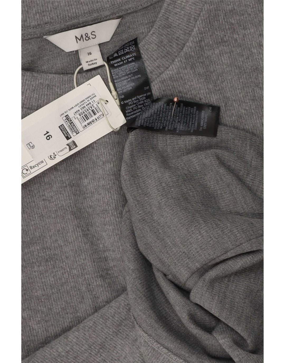 Marks & Spencer T-shirt damski Top UK 16, duży, szary poliester