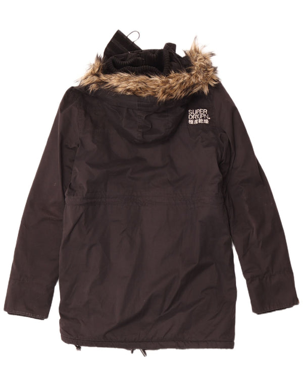 Damska kurtka parka z kapturem Superdry UK 14, duża, czarna, poliester