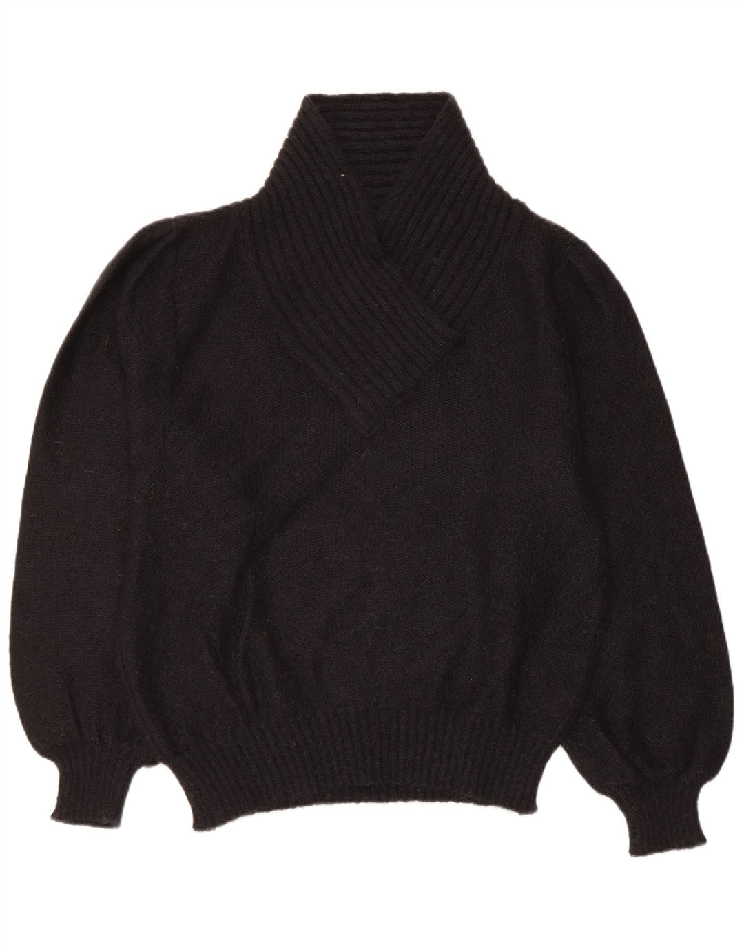 Sweter damski w stylu vintage z szalowym dekoltem US 6, średni czarny moher