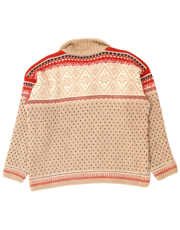 CAMPAGNOLO Męski sweter zapinany na zamek XL, beżowy, wełna Fair Isle