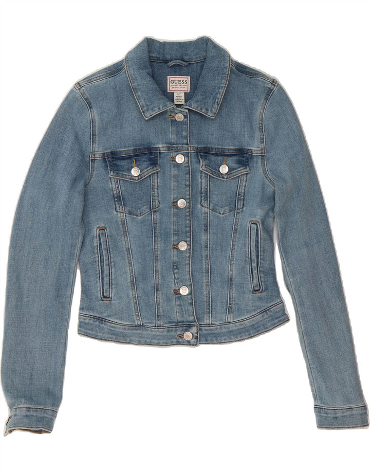 GUESS Womens Crop Denim Jacket UK 10 Small Blue Cotton Vintage Guess and Second-Hand Guess from Messina Hembry 