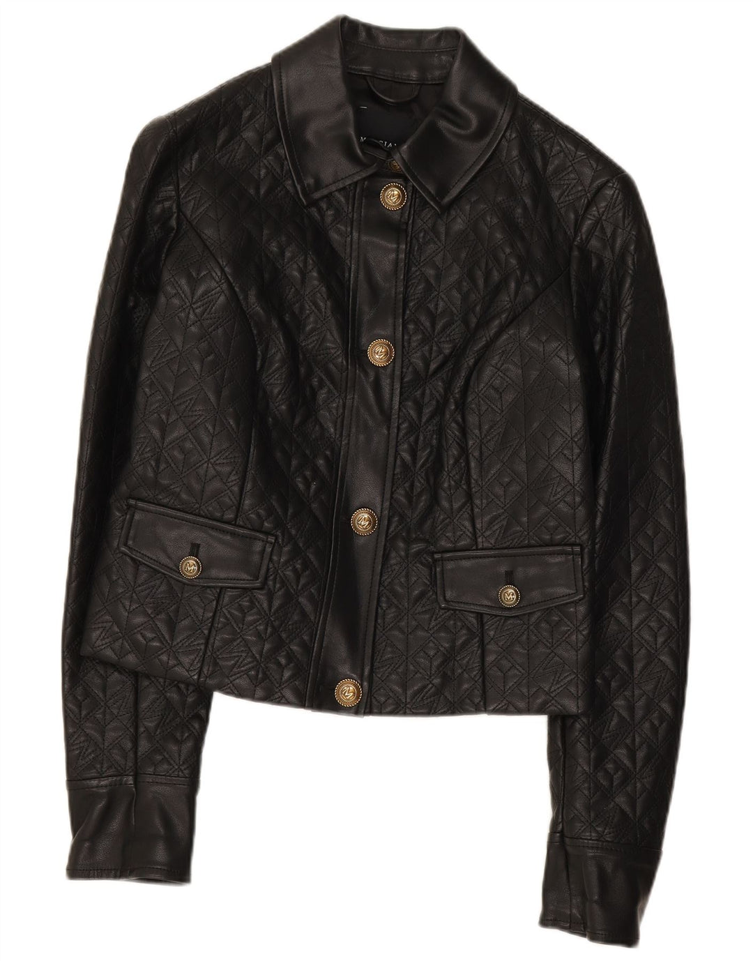Damska kurtka Guess Crop ze sztucznej skóry US 2 XS, czarna, polietylen
