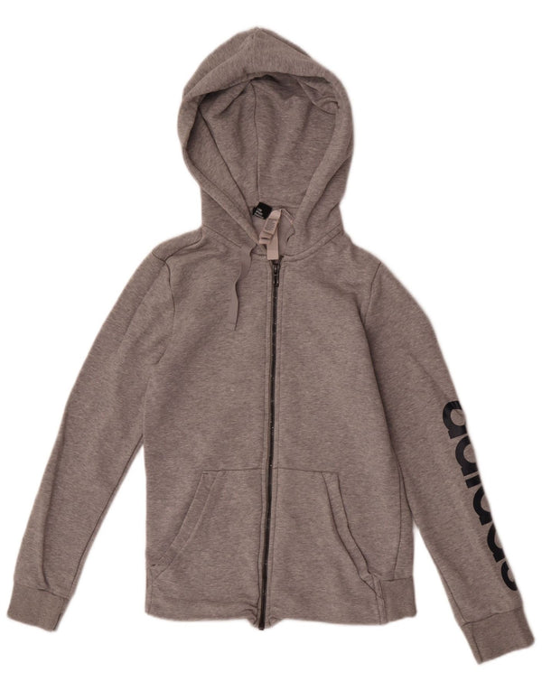 Damski sweter Adidas z grafiką i zamkiem błyskawicznym, UK 8/10, mały, szary, bawełniany
